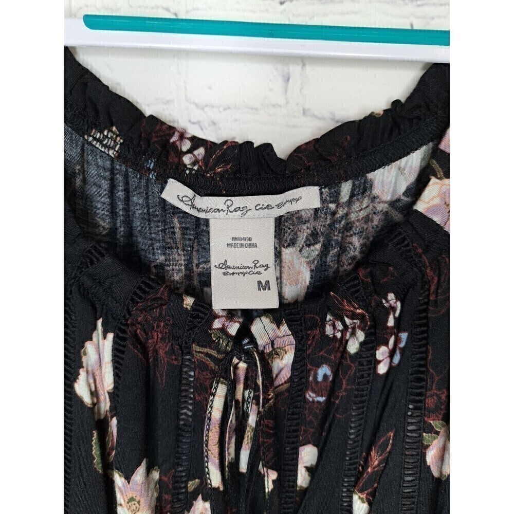 American Rag Floral Black Size Medium Ladder Knit Flouncy Peasant Dress NWT - Picture 2 of 6